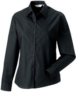 Russell Collection RU936F - Långärmad poplinskjorta i ren bomull Black