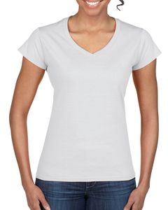 Gildan 64V00L - T-shirt för kvinnor V-ringning 100% bomull White