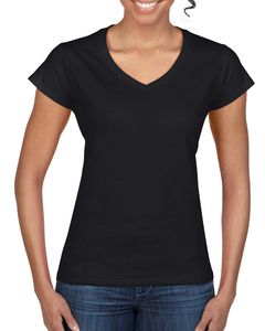 Gildan 64V00L - T-shirt för kvinnor V-ringning 100% bomull Black