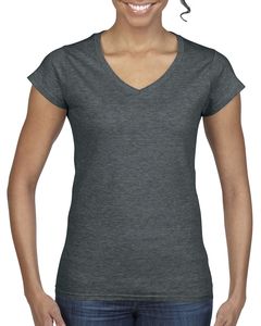 Gildan 64V00L - T-shirt för kvinnor V-ringning 100% bomull Dark Heather