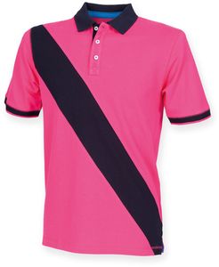 Front row FR212 - Diagonal Stripe Rugby Polo Bright Pink/ Navy