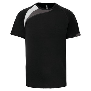 Proact PA436 - Unisex kortärmad sport-T-shirt Black / White / Storm Grey