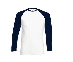 Fruit of the Loom SC238 - Långärmad T-shirt herr 100% bomull White/Deep navy