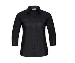 Russell Collection JZ18F - Roll-up skjorta för kvinnor med 3/4 ärm Black