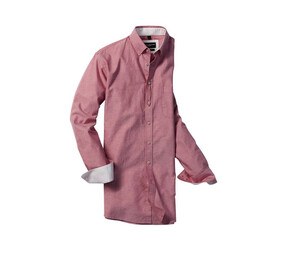 Russell Collection RU920M - Långärmad, skräddarsydd tvättad Oxford-skjorta för män Oxford Red/Cream