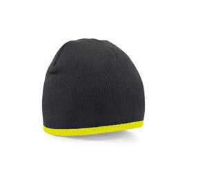 Beechfield BF44C - Tvåfärgad mössa stickad hatt Black/ Fluorescent Yellow