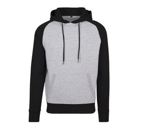 Build Your Brand BY077 - Huvtröja med raglanärmar Heather Grey/ Black