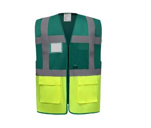 Yoko YK801 - Multifunktionsväst med hög säkerhet Paramedic Green / Hi Vis Yellow