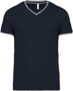 Kariban K374 - V-ringad Pique stickad T-shirt för män Navy/ Light Grey/ White