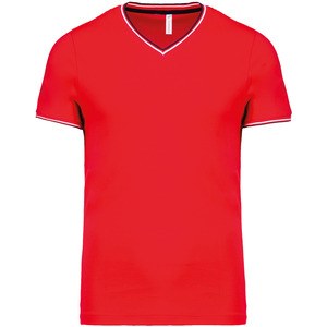 Kariban K374 - V-ringad Pique stickad T-shirt för män Red/ Navy/ White