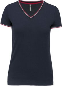 Kariban K394 - T-shirt med V-ringad Pique-stickad dam Navy / Red / White