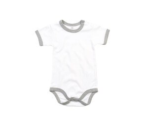 BABYBUGZ BZ019 - BABY RINGER BODYSUIT White/Heather Grey Melange