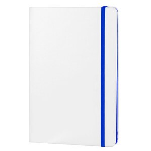 EgotierPro 37088 - Anteckningsbok med vit PU och färgat gummiband COLORE Blue